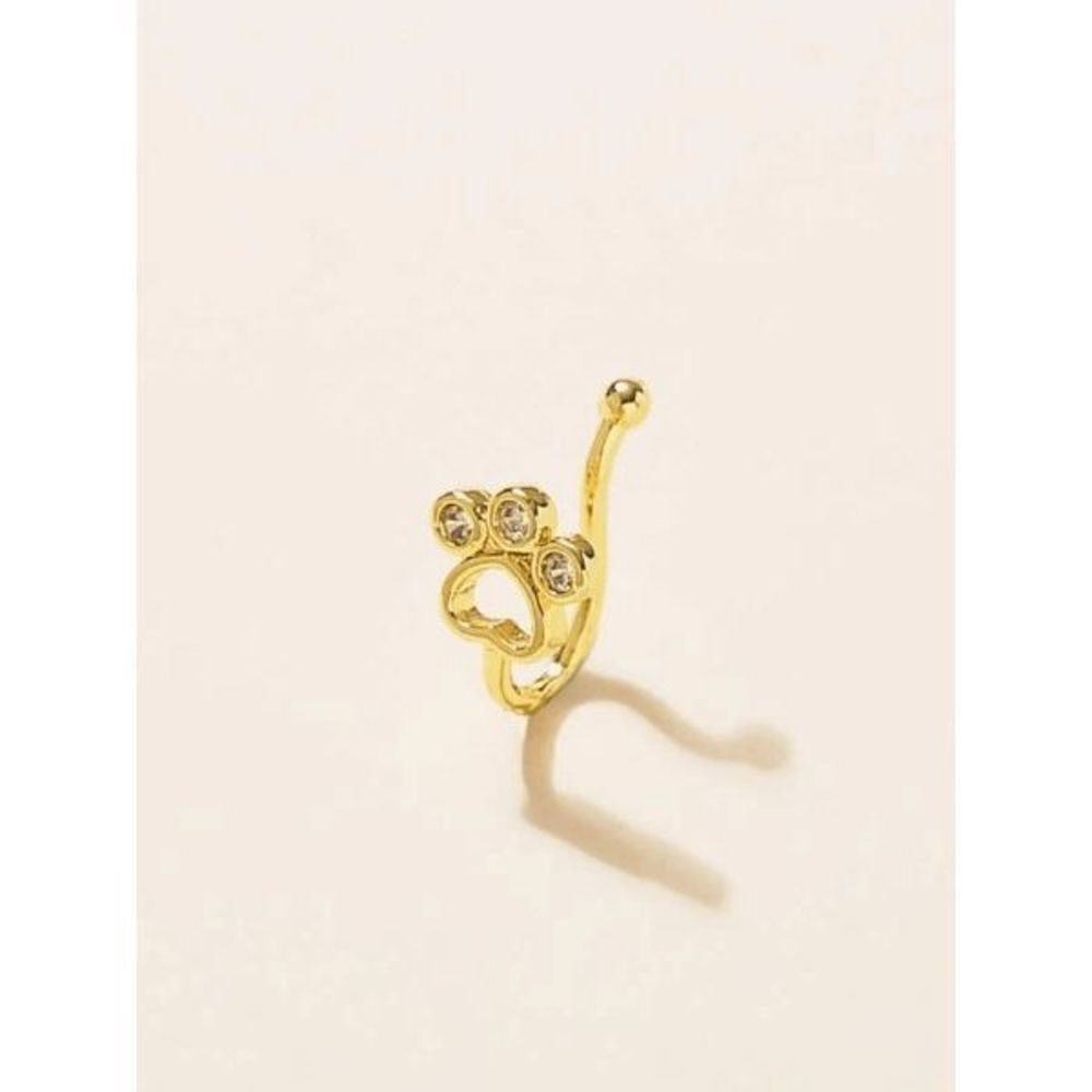 GOLD DIAMOND PAW PRINT NOSE RING CUFF - Picture 2 of 4